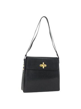 Authentic Salvatore Ferragamo Shoulder Bag Leather Black Gold